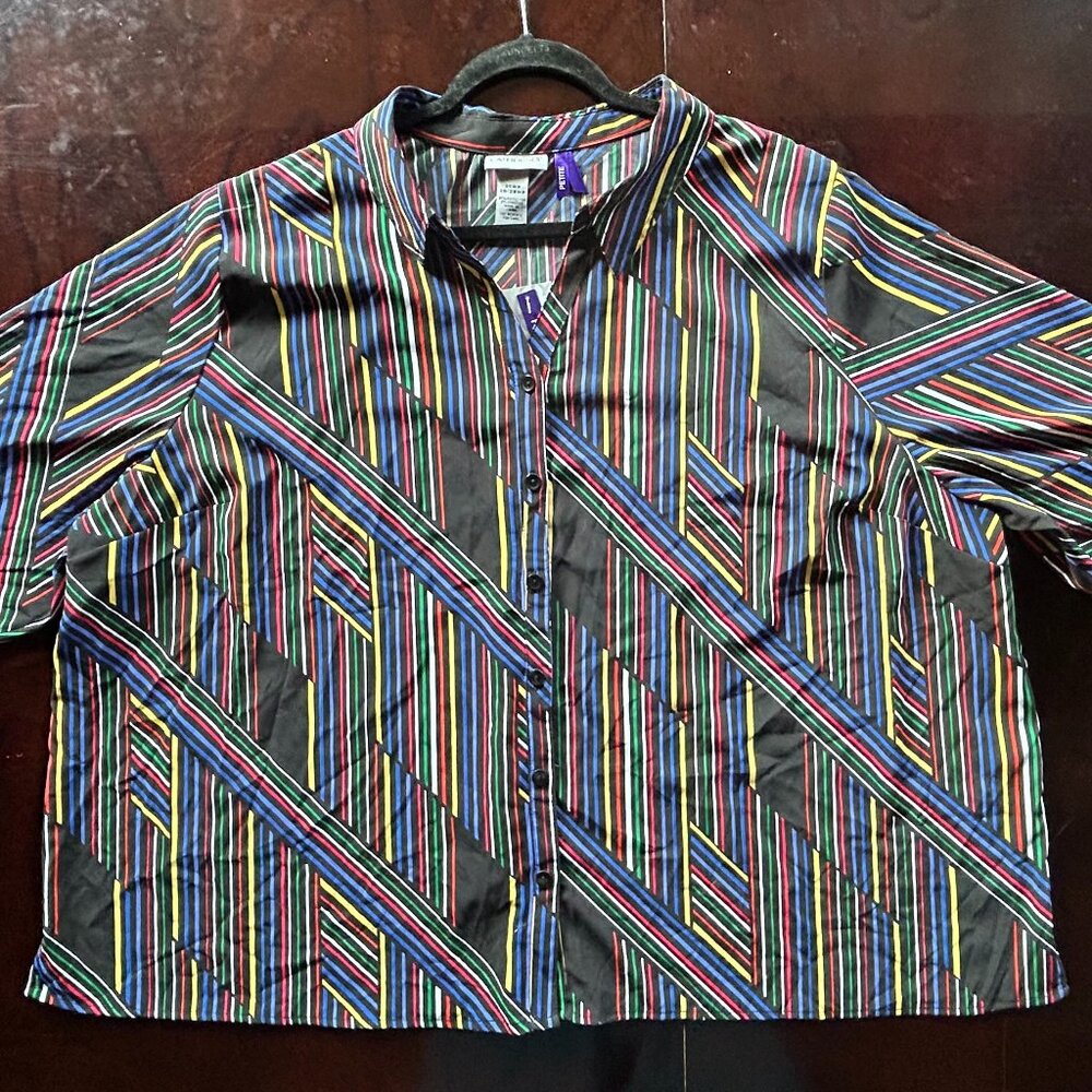 CATHERINES 3X WP 26/28WP NWT Polyester Geometric Striped Blouse